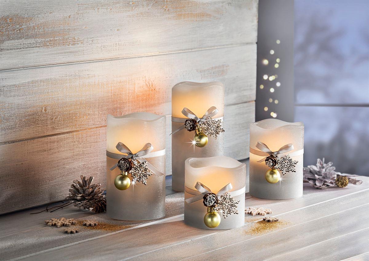 LED-Echtwachskerzen "Winterzeit" 4er-Set, Grau