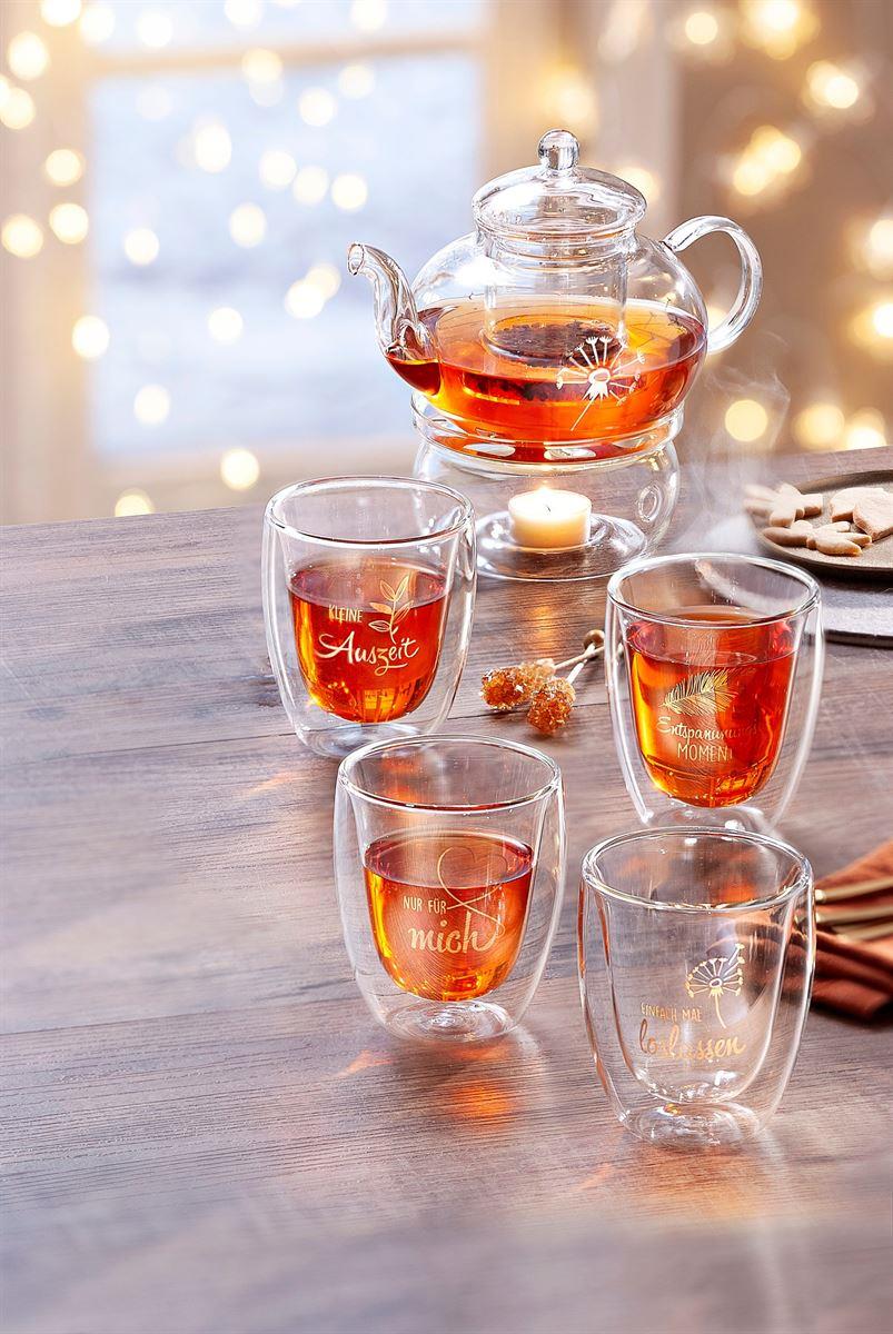 Glas Teekanne mit Glas Filter und Stövchen