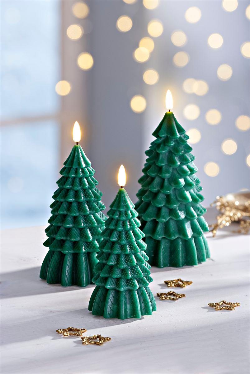 LED-Echtwachskerzen Tannenbaum, 3er Set