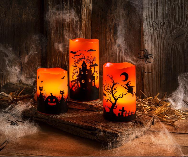 LED-Echtwachskerzen "Halloween" 3er-Set