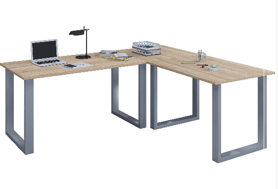VCM Holz Schreibtisch Computertisch Lona 50 U Alu Silber (Farbe: Sonoma-Eiche-Sägerau)