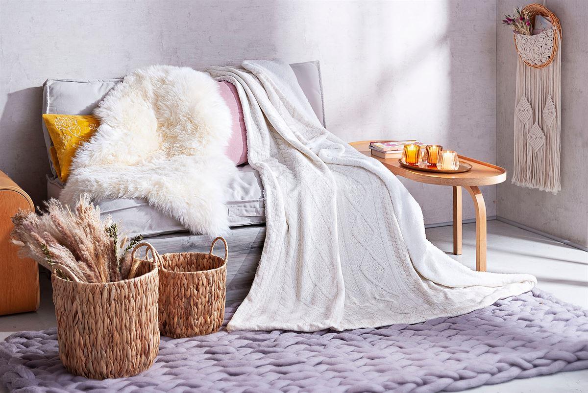 Kuscheldecke "Strickoptik" creme, 130 x 170 cm
